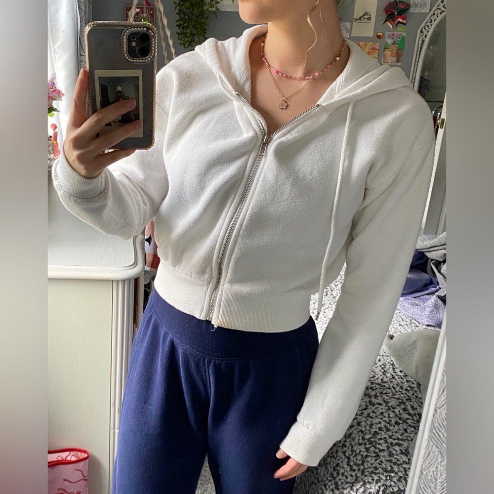 Forever 21 Cream Zip-Up Hoodie